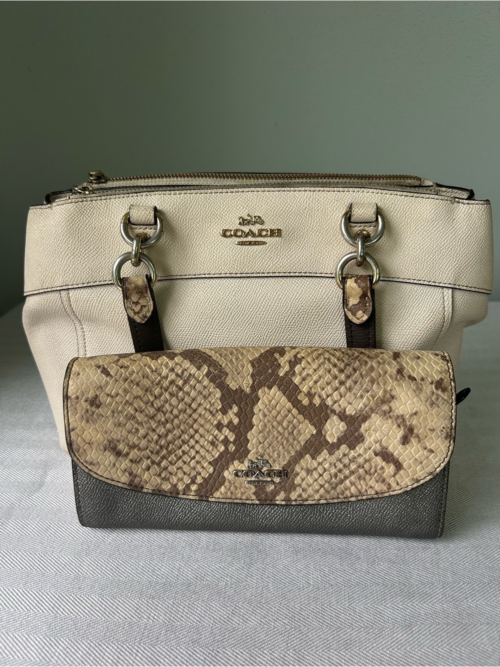Coach Prairie Satchel + Matching Wallet - Chalk/Python Print - Picture 4 of 10
